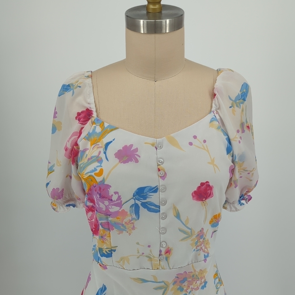 Rare Floral Sweetheart A Line Maxi Dress White Pink XL preppy bohemian summer - Picture 3 of 9